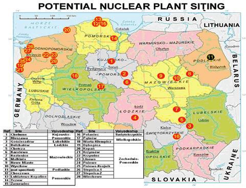 1) (1 x 1 000 1 700 MWe) 1.3. NPP Warta / Klempicz Poznaň (1 x 1 000 1 700 MWe) Teplárenská síť Warszawa zásobuje oblast cca 510 km 2 (SCZT 30 až 36 PJ) a pokrývá 80 % potřeb města pro vytápění.