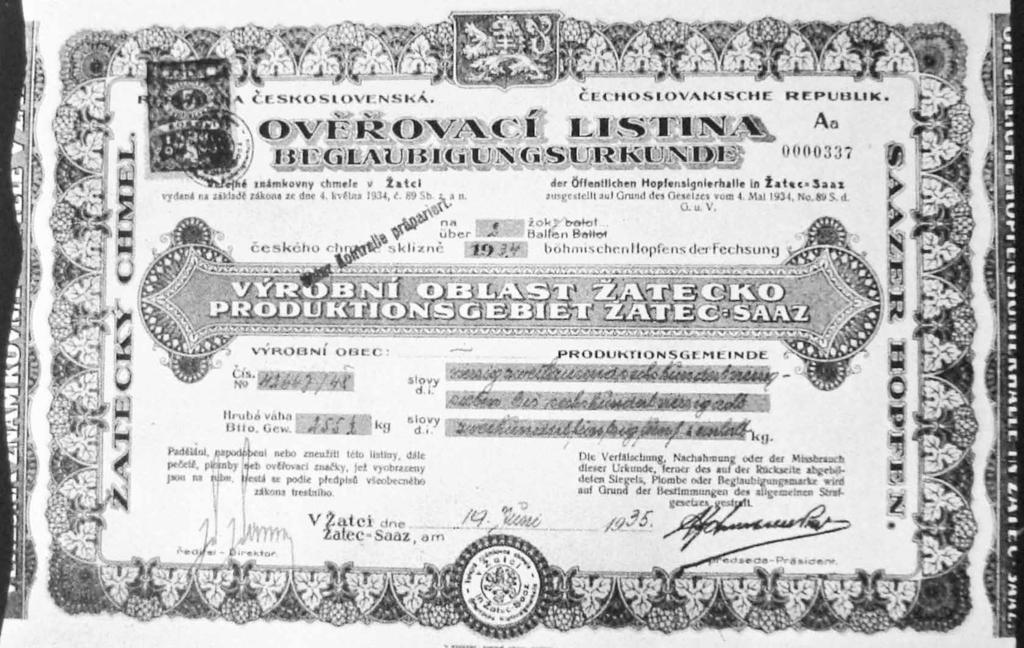 192 Ověřovací listina pro žateckou oblast (Brožura Allen P. T.