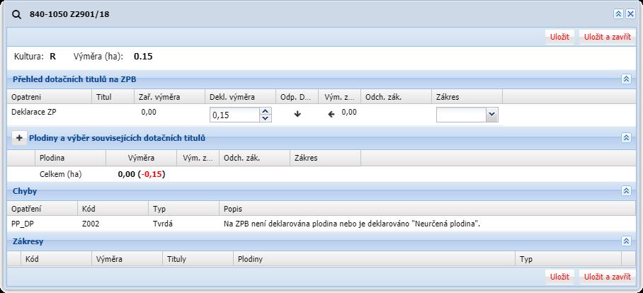 plodiny (stejně jako u DPB R), nebo v detailu ZPB.