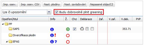 6.2 Greening ekologicky zaměřené plochy (EFA) 6.2.1 Dobrovolné plnění greeningu u ekologů Ekologický podnikatel (uživatel s registrací v systému REP a alespoň 1 ha kultur R, U nebo G) má možnost