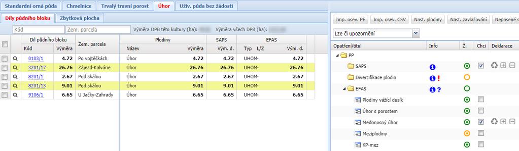 Obrázek 35: Deklarace EFA Úhor s porostem 6.2.