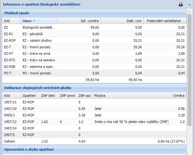 Součet všech ZNP (zadaných výměrou i podle plodin) Obrázek 47 "ZNP" v informacích u opatření EZ Na detailu DPB je u opatření EZ uvedena informace o manuálně zadaných ZNP.