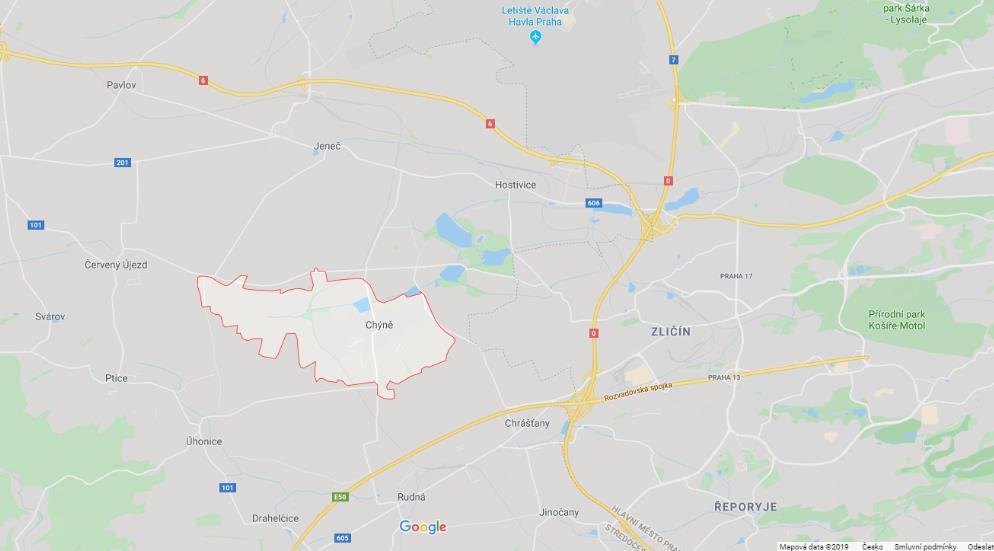 Obrázek 2: Mapa obce Chýně (zdroj: https://www.google.cz/maps) Demografická a sociální charakteristika obce Chýně Chýně je jedna z nejrychleji rostoucích obcí v České republice.