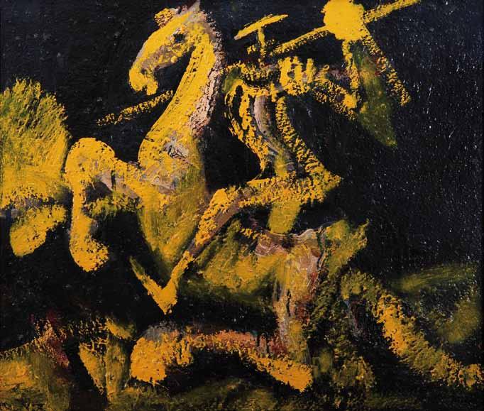 28 28 Karel Souček (1915 1982) Don Quijote olej, karton, 1982, 55 x 64 cm, sign. PD K.