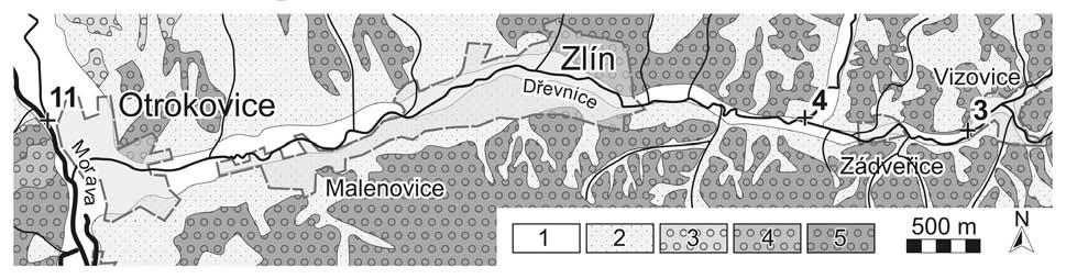 26 Obr. 1: Schematická geologická mapa zájmového území s lokalizací studovaných vzorků.