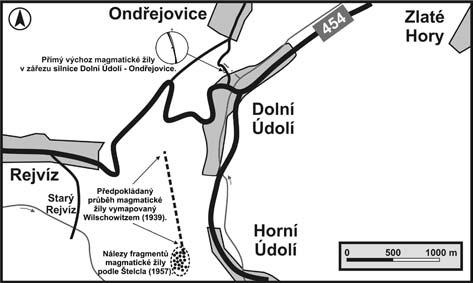 76 Postkolizní magmatická žíla od Dolního Údolí u Zlatých Hor (Hrubý Jeseník) Post-collisional magmatic dyke from Dolní Údolí near Zlaté Hory (Hrubý Jeseník Mts.