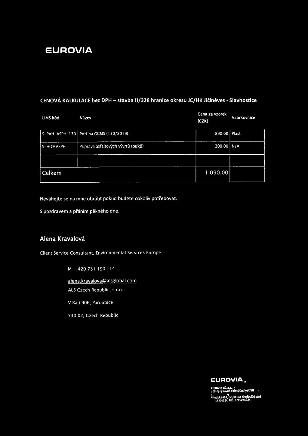 00 Plast S-HOMASPH Příprava asfaltových vývrtů (puků) 200.00 N/A Celkem 1 090.