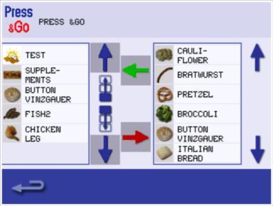 Výběr profilů vaření, které budou zobrazeny na obrazovce nabídky Press&Go 1. Po vybrání možnosti Press&Go na obrazovce s hlavní nabídkou vyberte symbol upravit kuchařku. 2. Zobrazí se dva seznamy.