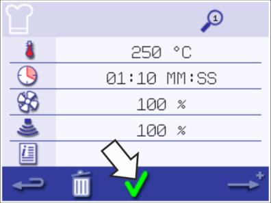 8 Postupy při vaření 5. Stiskněte symbol ventilátoru a nastavte rychlost ventilátoru v rámci limitů zobrazených na obrazovce. Uložte zadané hodnoty pomocí zeleného zatržítka. 6.