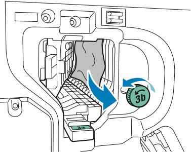 Řešení problémů Odstranění zaseknutého papíru z oblasti 3c ve finišeru 1. Otevřete přední dvířka finišeru určeného pro podniky. 2. Pohněte zelenou páčkou 3c doleva. 3. Papír opatrně vyjměte.