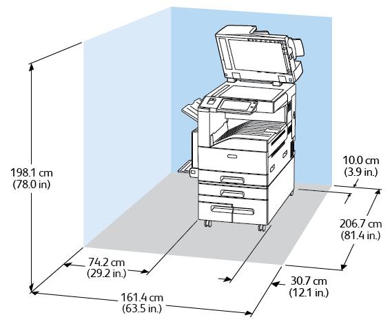 Technické údaje Konfigurace s finišerem určeným pro podniky, vazačem brožur a jednotkou pro skládání ve tvaru CZ Šířka: 1664,2 mm (65,5") Hloubka: 732 mm (73,15 cm) Výška: 1 149 mm (45,2") Gramáž: