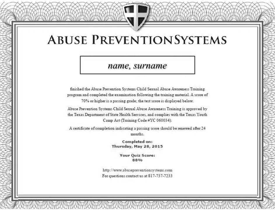 Obrázek 1 Certifikát o absolvování kurzu v rámci prevence proti zneužívání d tí podle 6 2.