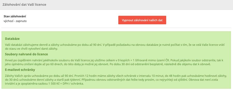 14 na serveru pak už žádná pošta pro tuto schránku nebude zůstávat, čímž se uvolní místo, které schránka zabírala, ale zároveň ztratíte možnost zálohy dané schránky u nás.