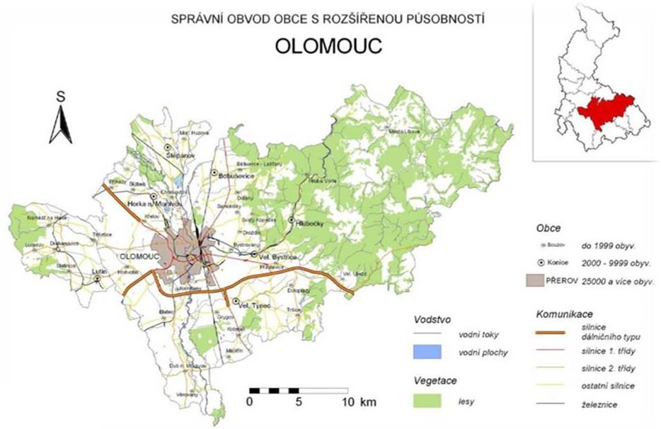 4.2.3 Přírodní podmínky Správní obvod obce s rozšířenou působností Olomouc zahrnuje celkem 45 obcí, z nichž statut města mají Olomouc a Velká Bystřice. Obcí s pověřeným obecním úřadem jsou Hlubočky.