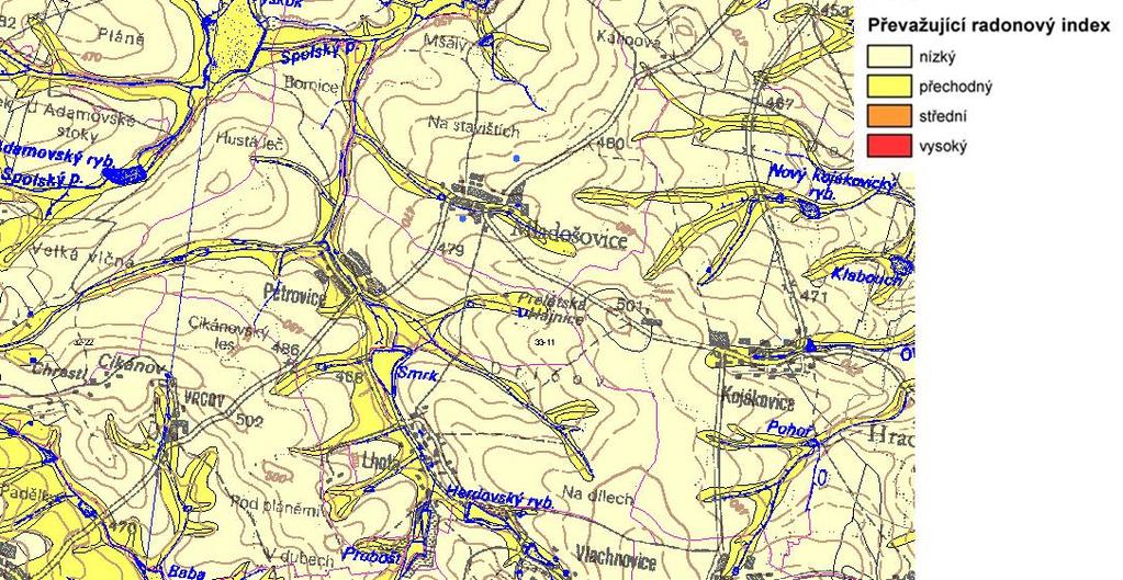 Mapa radonového rizika z geologického podloží byla sestavena na základě výsledků Radonového programu České republiky.