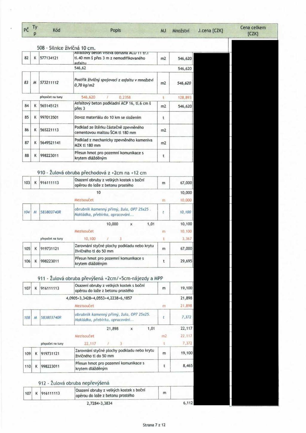 i PČ Ty Kód Popis P MJ Množství j.cena [CZK] Cena cekem [CZK] 508 - Sinice ŽiviČriá 10 cm. ]Asrauwy=orrvmva wrusna acu ti rr.i '" _ 82 K 577134121 t.