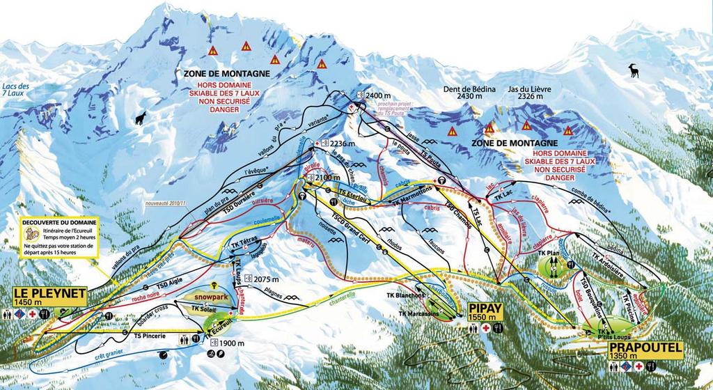FRANCIE Les 7 Laux 1 350 2 400 m n. m. [:le set ló] 43 sjezdových tratí v délce 120 km 14x 13x 9x 7x snowpark, boardercross, freeride 1x 9x 13x O středisku Les 7 Laux se nachází 35 km od Grenoble.