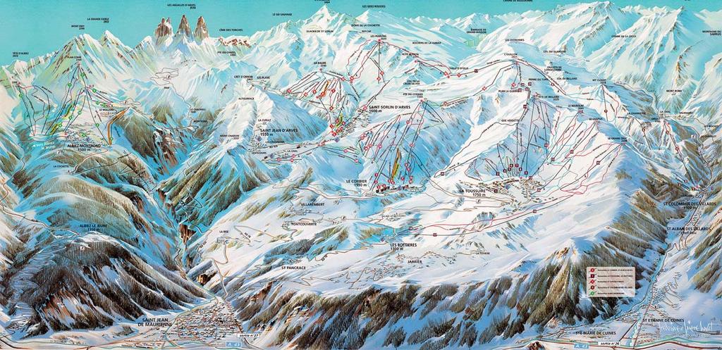 Sorlin ve výšce 2 620 m n. m. Dokonalý systém lanovek spojující všechny tyto oblasti dal vzniku nejrozsáhlejšímu středisku v údolí Maurienne.