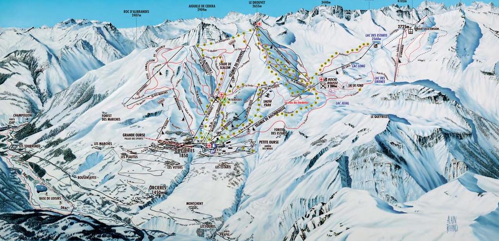 Orciéres je vhodné pro začátečníky (množství lehkých tratí) i náročné lyžaře, pro které je připraveno množství sjezdovek ve výše položených terénech.
