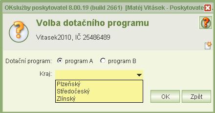 Kliknutím na tl. OK se otevře nová žádost ve zvoleném programu a pro vybraný kraj a zobrazí se formulář Společné údaje. Upozornění: Volbu kraje ani dotačního programu nelze změnit.