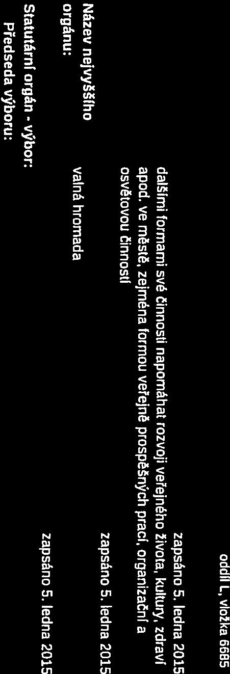 - - - zapsáno oddíl L, v!oka 6665 Název nejvyššího orgánu: Statutární orgán - výbor: Předseda výboru: zapsáno 5.