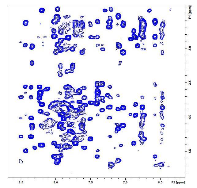 5.5. Určení 3D struktury AibB8LysB28ProB29-insulinu pomocí NMR Za podmínek popsaných v kap. 4.5. byla pořízena 2D TOCSY a 2D NOESY spektra AibB8LysB28ProB29-insulinu.