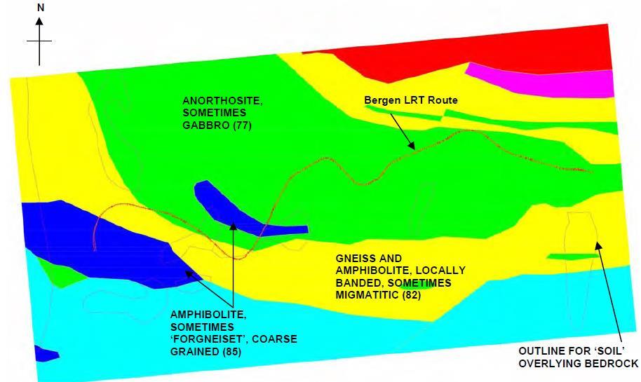 Figure 1.5 Detailed Geological Map of Route [3] Rock description Key in the map Gneiss and amphibolite, locally banded, sometimes migmatitic 82 