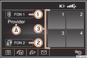 Řízení telefonu (PHONE)* Popis systému ovládání telefonu Hlavní menu PHONE Vyvolání hlavního menu PHONE Stiskněte tlačítko Infotainment PHONE pro otevření hlavního menu PHONE obr. 232.