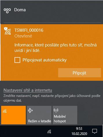 Nyní jste vyzváni k připojení se ke vzniklé WiFi