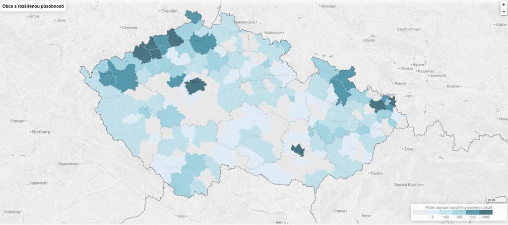Obrázek 5 - Mapa sociálně vyloučených lokalit v ČR Zdroj: MPSV ČR, Analýza sociálně