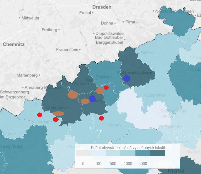 Ústecký kraj Legenda: červeně jsou vyznačené elektrárny, hnědě hnědouhelné doly a modře