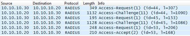 Jedná se o komunikaci, která nastala během připojování klientské stanice s uživatelským jménem klient, kdy OpenVPN server pošle požadavek na ověření RADIUS serveru. Obrázek 7.