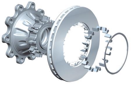 Obrázek 19: Splined brake disc spojení náboje kola s brzdovým kotoučem drážkováním [http://www.knorrbremsecvs.com/en/products_1/discbrakes/discbrakes.jsp] 3. Provoz kolových ložisek 3.