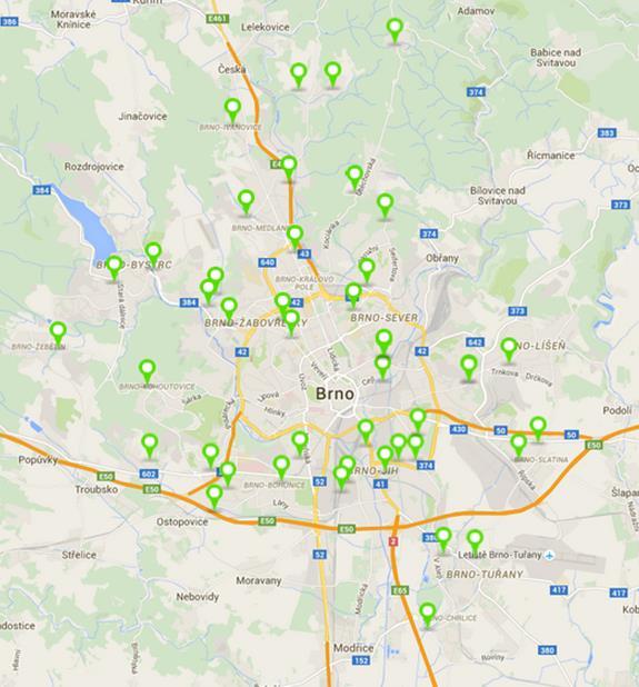 Obr. 2 Mapa sběrných středisek odpadů ve SMB 4.