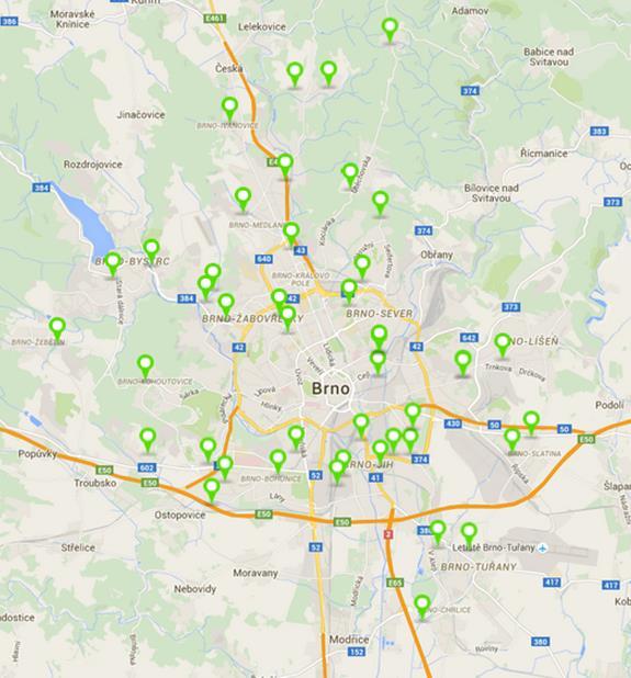 Obr. 2 Mapa sběrných středisek odpadů ve SMB 4.