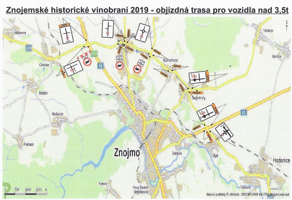 Znojemské historické vinobraní 2019 - objízdná trasa pro vozidla nad 3,5t