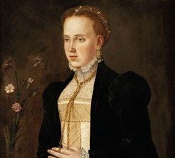 Portrét Filipíny kolem roku 1557 Nevěsta, která nebyla ženichovi rovna rodem, pocházela z augsburské patricijské rodiny Welserů a proslula jako výborná kuchařka a bylinkářka.