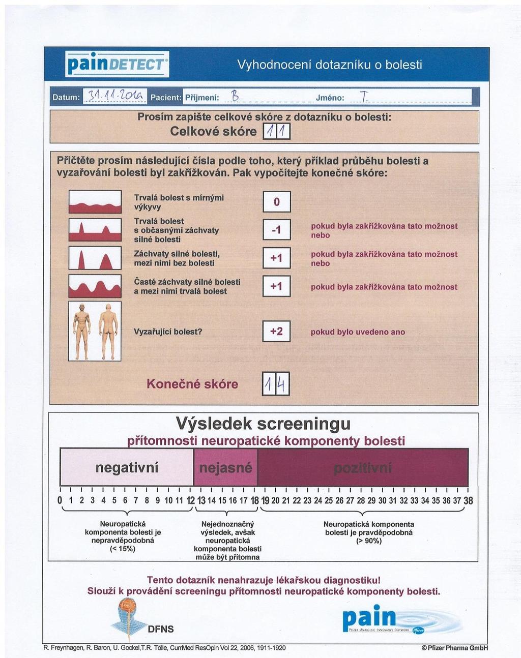 Příloha 2 Dotazník PainDETECT