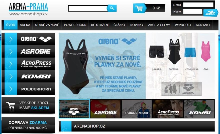 b) Arena- Praha - www.arenashop.cz Společnosti vznikla 13. ledna 1993 jako druhý e-shop zaměřený na prodej zboží pro plavce v České Republice.