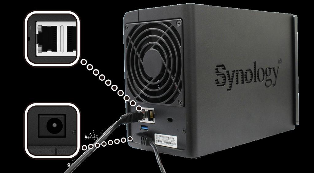 Spuštění zařízení Synology NAS 1 Pomocí síťového kabelu LAN