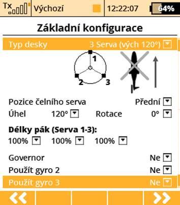 1. Zapněte vysílač. Na hlavní obrazovce stiskněte klávesu menu. Zvolte položku Model a stiskněte 3D tlačítko. 2. Zvolte položku Nový model a stiskněte 3D tlačítko. 3. Zadejte název modelu a jako typ modelu zvolte VRTULNÍK.