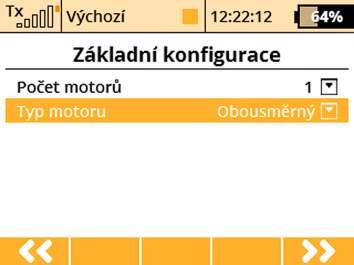 1. Zapněte vysílač. Na hlavní obrazovce stiskněte klávesu menu. Zvolte položku Model a stiskněte 3D tlačítko. 2. Zvolte položku Nový model a stiskněte 3D tlačítko. 3. Zadejte název modelu a jako typ modelu zvolte OBECNÝ.