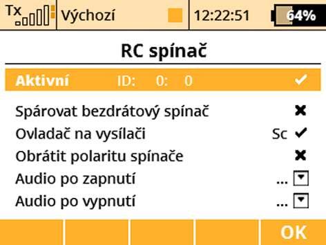 9.7 RC Spínač (RC Switch) RC spínač je speciální bezdrátové zařízení, které umožňuje bezdrátově připojit nebo odpojit napájecí napětí vašeho modelu.