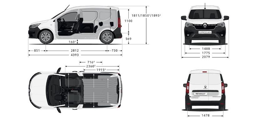 2 360 5 1 915 6 ROZMĚRY VNĚJŠÍ ROZMĚRY Délka 4 393 Šířka bez / se zpětnými zrcátky 1 775 / 2 079 Výška nezatíženého vozu 1 811 Délka předního převisu 851 Délka zadního převisu 730 Rozvor 2 812 Světlá