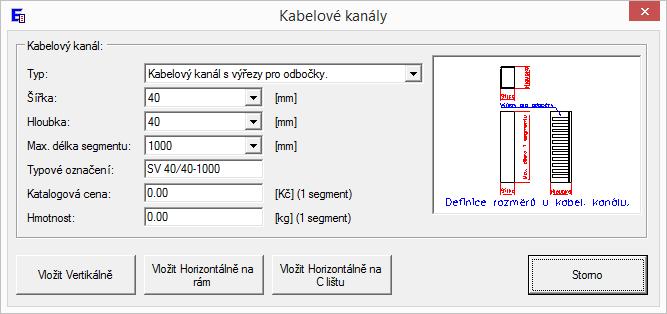 2. Na kartě Kabelové kanály klikněte na ikonu Vložit kabelový kanál. 3.