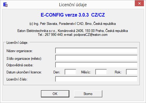 3. Následně dojde k otevření dialogového okna s požadavkem na zadání licence: Konkrétní adresa dodavatele je závislá na národní verzi programu. Identifikační údaje o zákazníkovi.