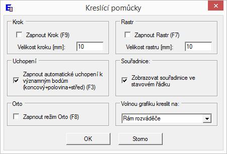 Rastr - síť teček vyplňujících kreslící plochu a usnadňujících orientaci. Zobrazování rastru lze zapnout/vypnout pomocí přepínače ve stavovém řádku, nebo pomocí klávesy F7.