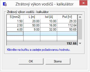 Přístroj, pro který nebyl zadán ztrátový výkon (např. cizí přístroj nebo přístroj Eaton, kde ztrátový výkon nebyl dodán výrobcem). Hodnoty lze editovat (červená čísla, žluté pozadí).