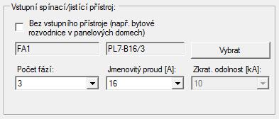 Vstupní spínací/jistící přístroj: Pokud rozváděč neobsahuje vstupní spínací/jistící přístroj (hlavní jistič, nebo hlavní vypínač) např.