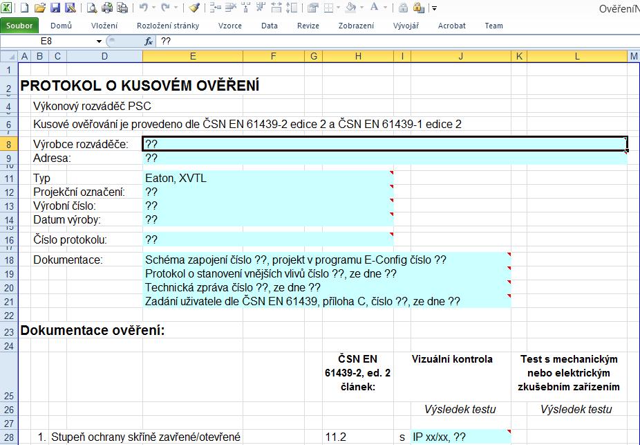 6. Pokud jste seznámeni s návodem na sestavení rozváděče, potvrďte tuto skutečnost zapnutím přepínače v dolní části dialogového panelu. Text návodu lze zobrazit kliknutím na tlačítko Nápověda. 7.